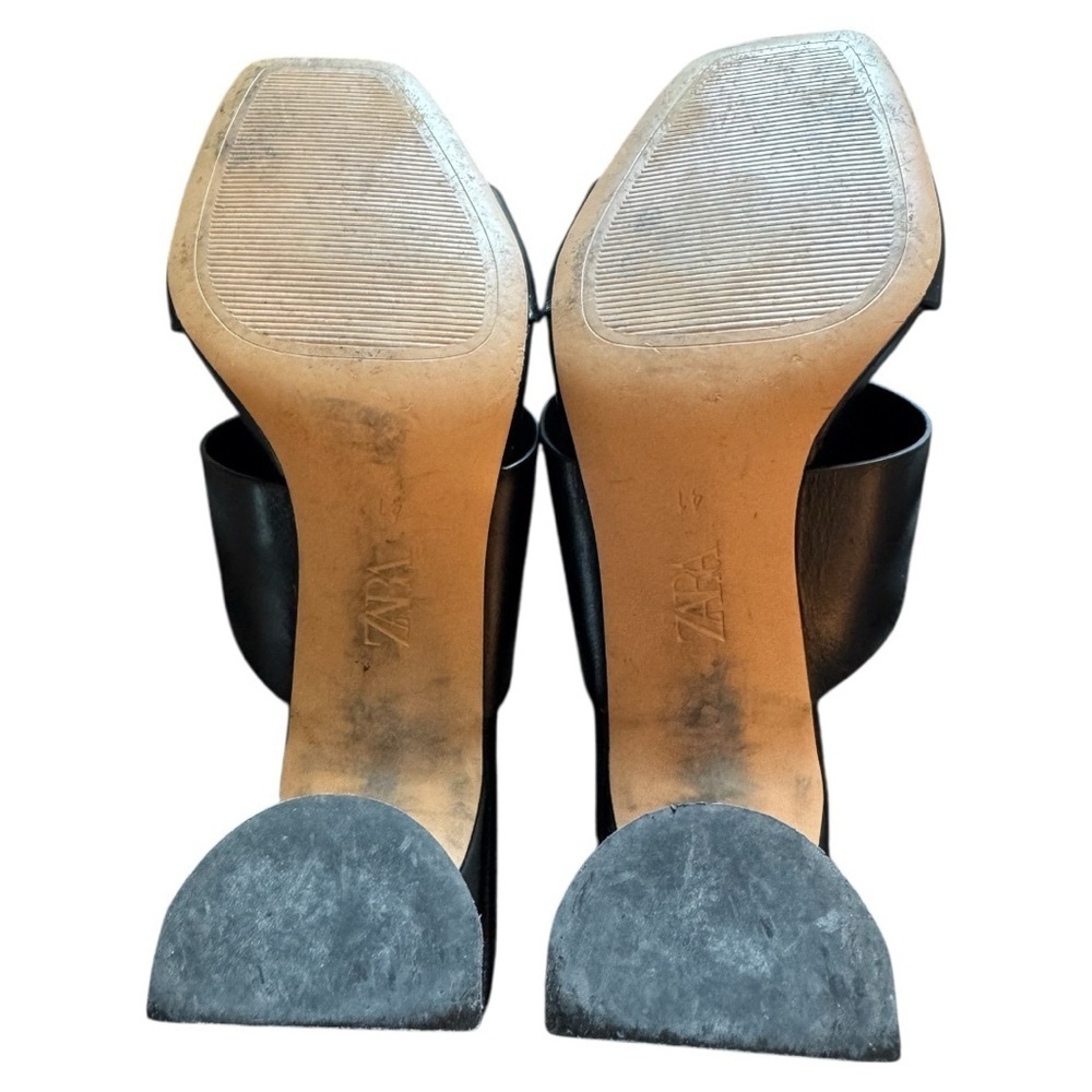 Zara Block Heeled Leather Mules - Picture 3 of 8
